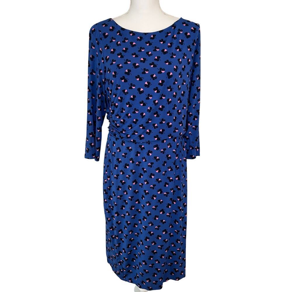 Boden Blue Midi Dress with Pink and Black Heart Print